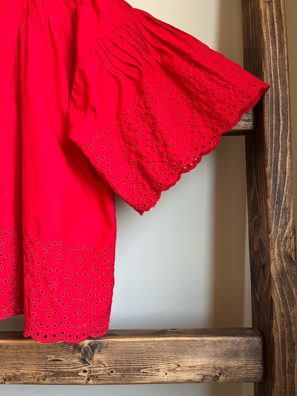 ❤️ J.Crew Jolie Red Eyelet Cotton Poplin Top – Feminine Puff Sleeve Blouse - Picture 2 of 11
